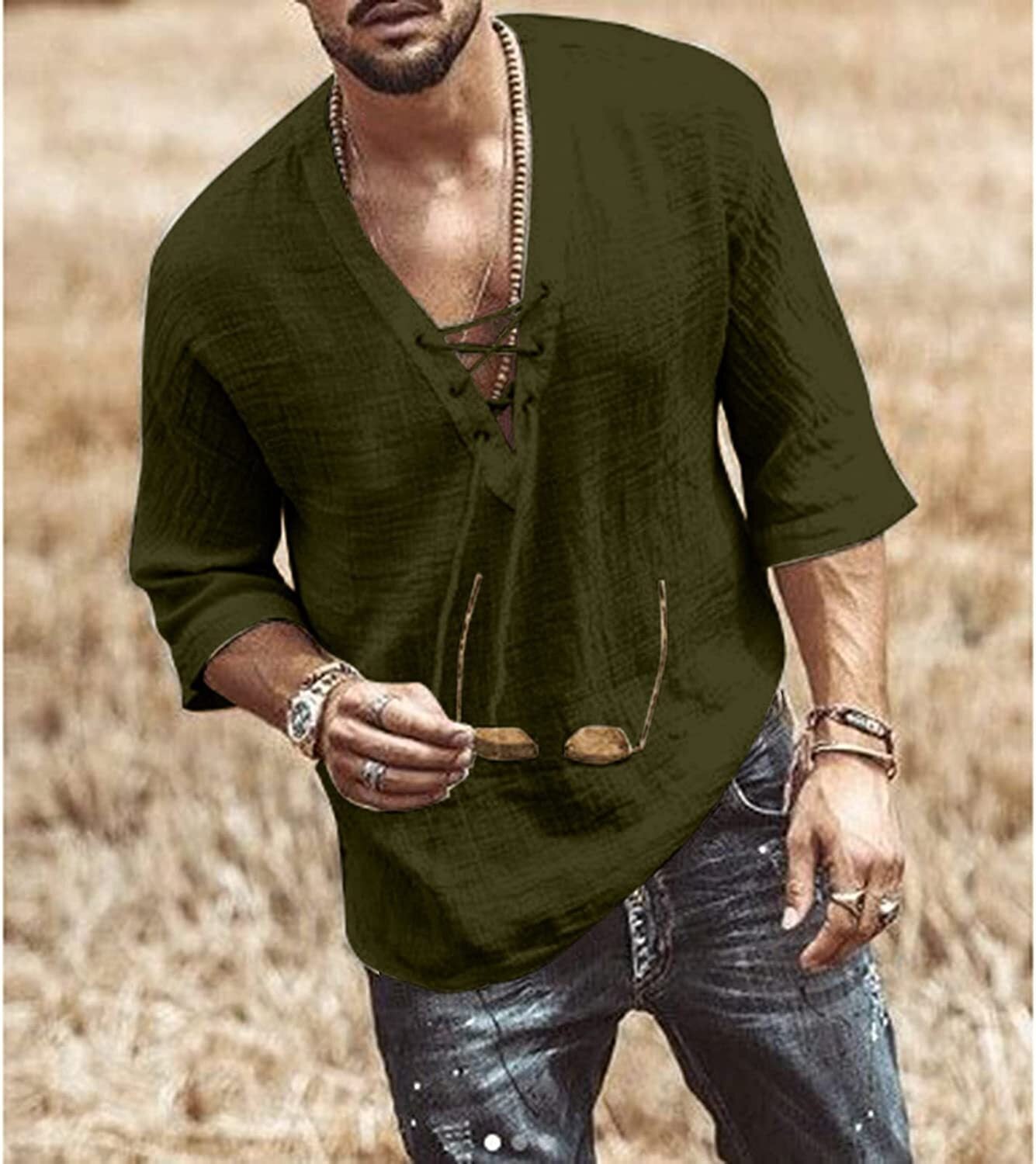 6 PACK Men's Fashion Shirt Short Sleeve Beach V-Neck Drawstring Printing Yoga African Summer Topš§”Buy two packs for free shippingš§”