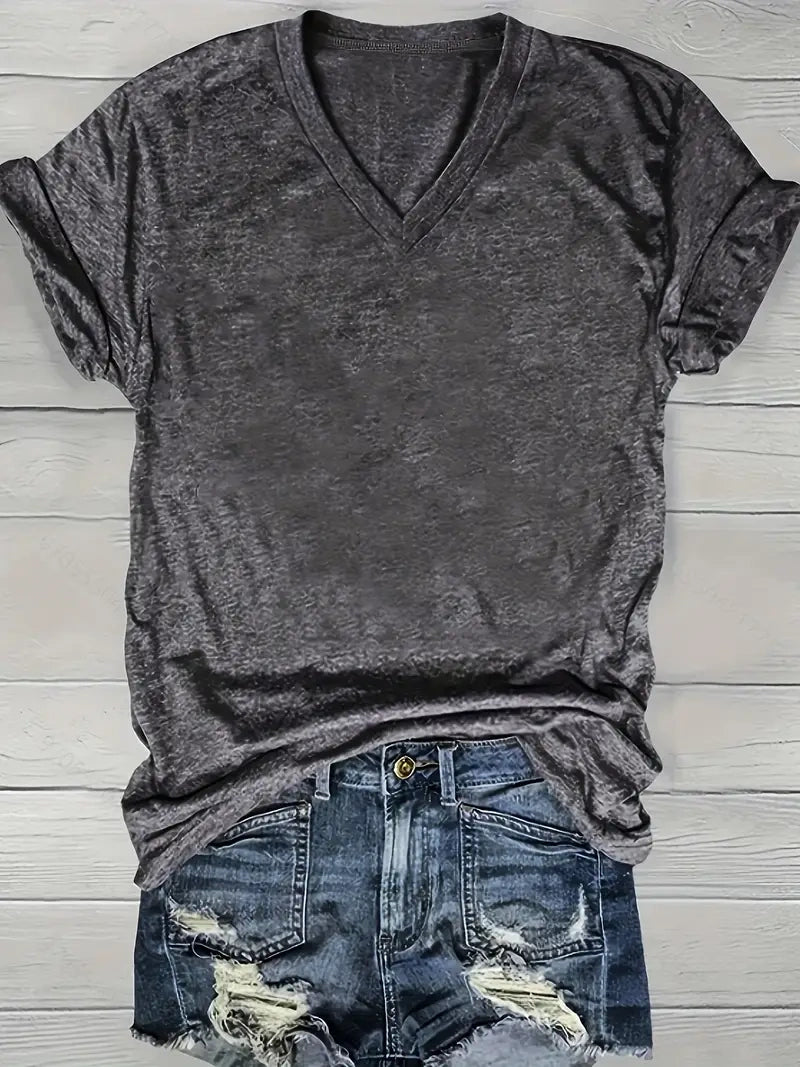5 Colors Solid Short Sleeve V Neck Tee