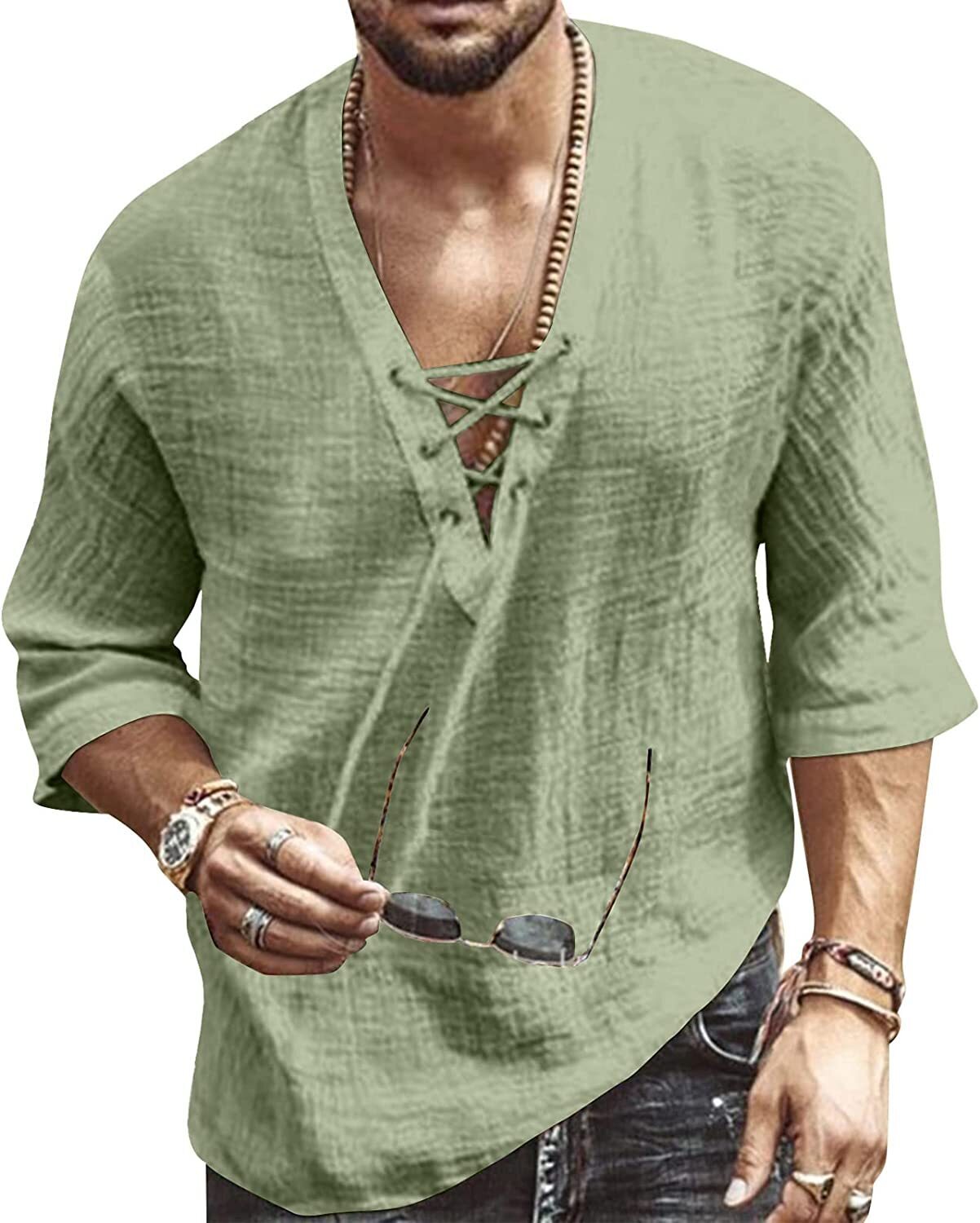 6 PACK Men's Fashion Shirt Short Sleeve Beach V-Neck Drawstring Printing Yoga African Summer Topš§”Buy two packs for free shippingš§”