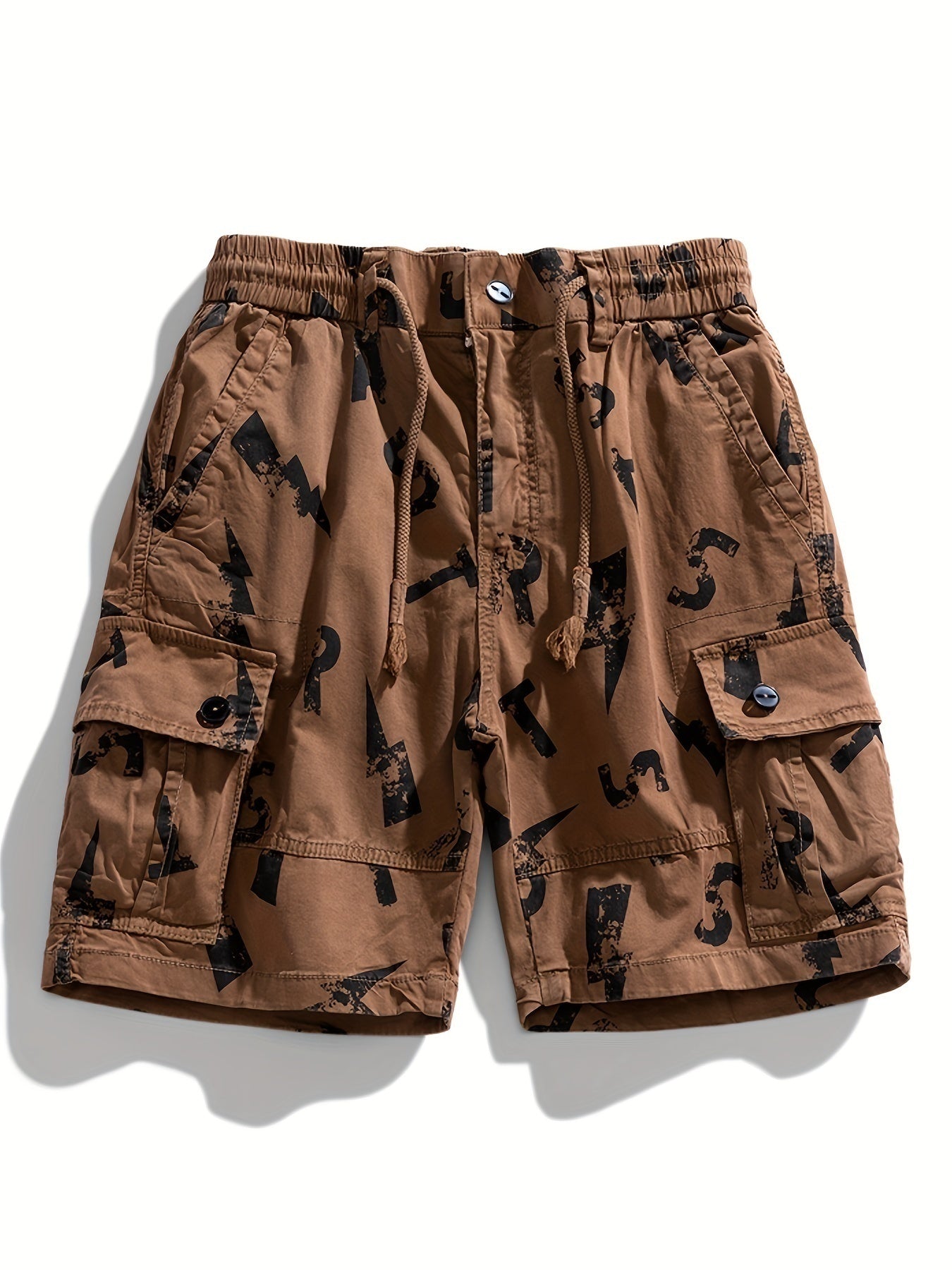 5 Pieces Casual Cotton Letter Print Side Pockets Elastic Waist Drawstring Cargo Shorts💖Buy two packs for free shipping💖