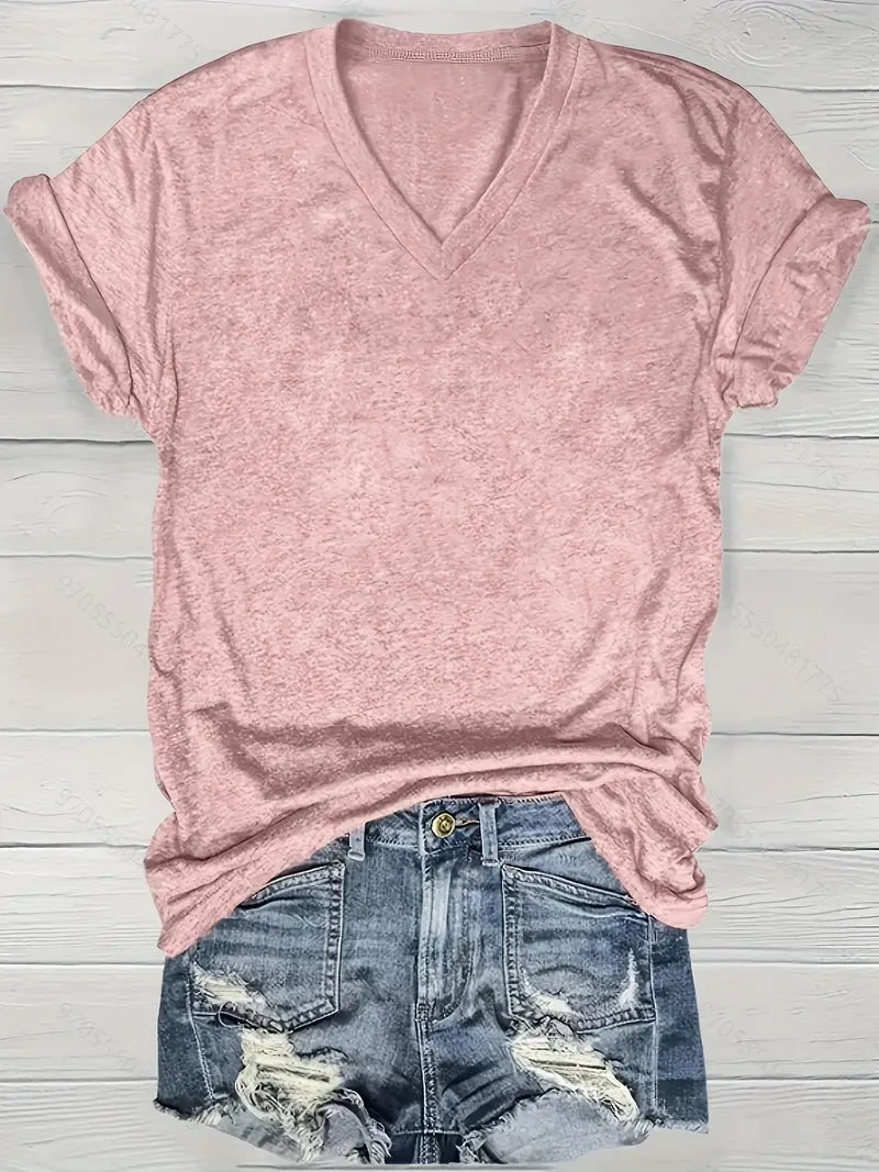 5 Colors Solid Short Sleeve V Neck Tee