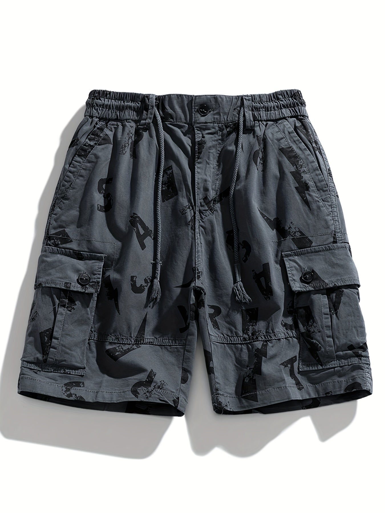5 Pieces Casual Cotton Letter Print Side Pockets Elastic Waist Drawstring Cargo Shorts💖Buy two packs for free shipping💖