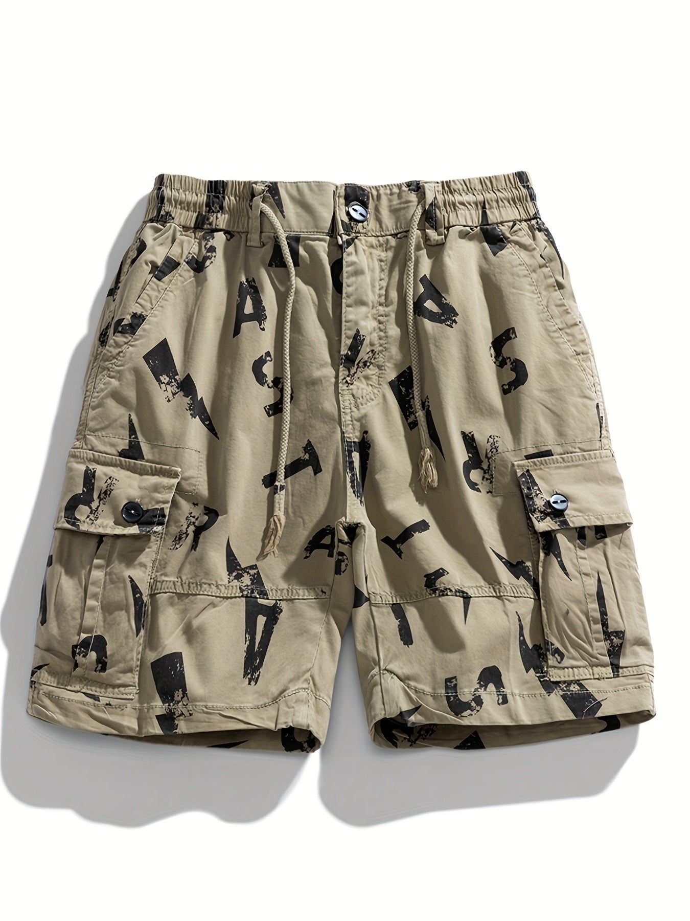 5 Pieces Casual Cotton Letter Print Side Pockets Elastic Waist Drawstring Cargo Shorts💖Buy two packs for free shipping💖
