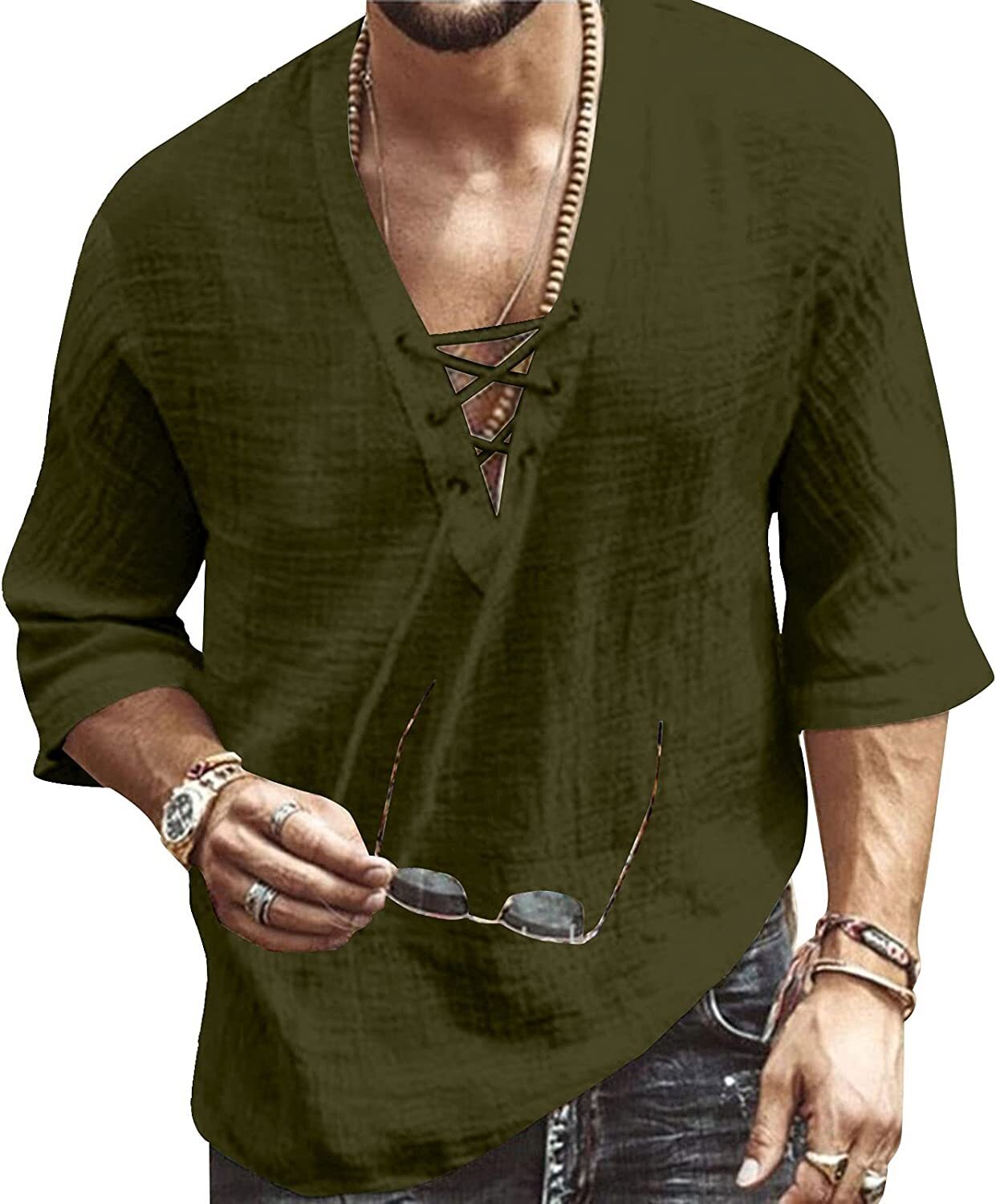6 PACK Men's Fashion Shirt Short Sleeve Beach V-Neck Drawstring Printing Yoga African Summer Topš§”Buy two packs for free shippingš§”
