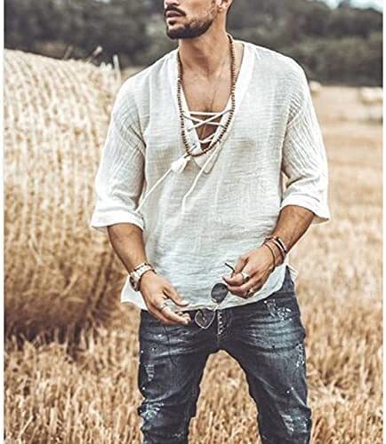 6 PACK Men's Fashion Shirt Short Sleeve Beach V-Neck Drawstring Printing Yoga African Summer Topš§”Buy two packs for free shippingš§”