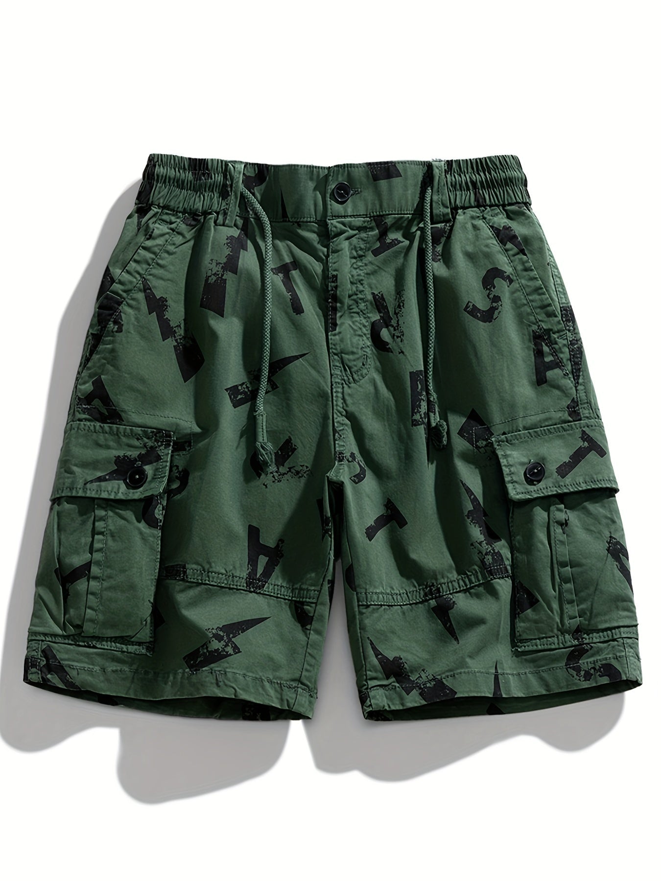 5 Pieces Casual Cotton Letter Print Side Pockets Elastic Waist Drawstring Cargo Shorts💖Buy two packs for free shipping💖
