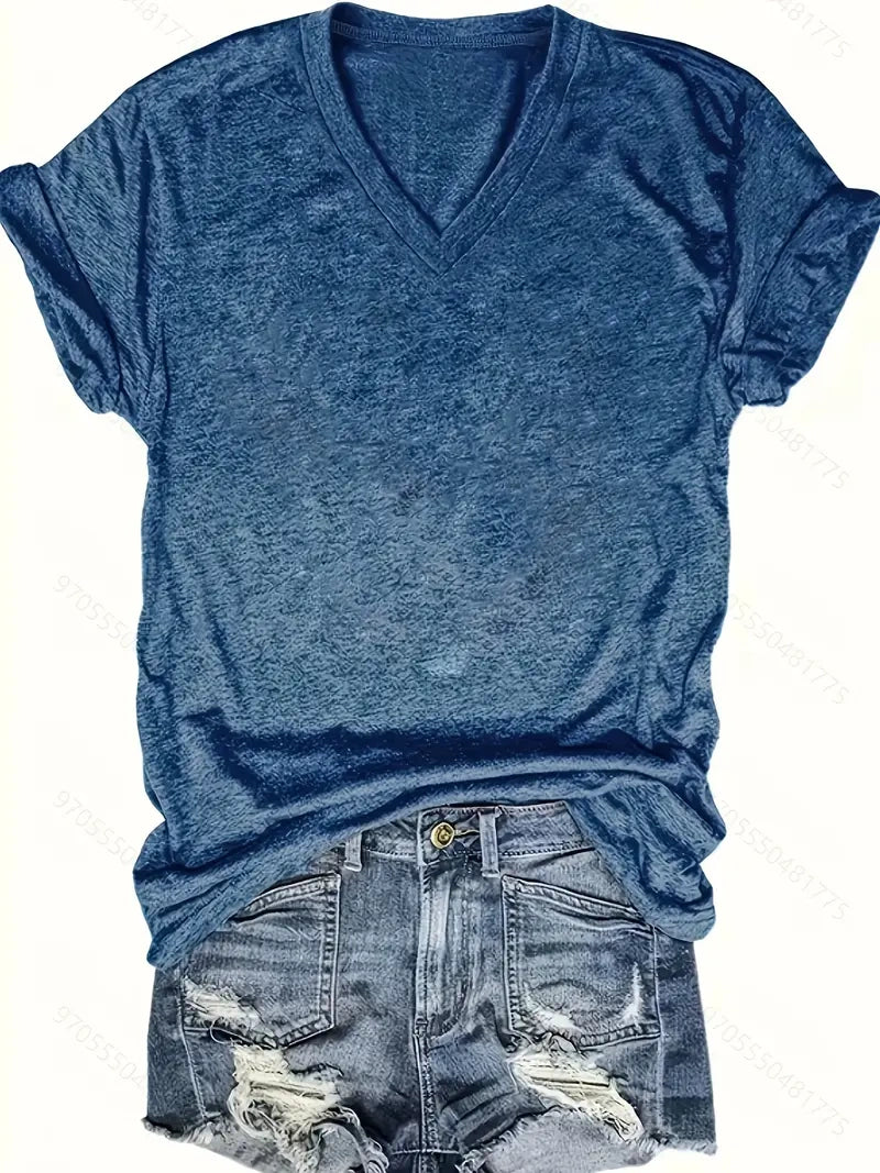 5 Colors Solid Short Sleeve V Neck Tee