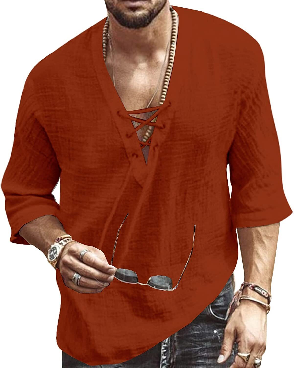 6 PACK Men's Fashion Shirt Short Sleeve Beach V-Neck Drawstring Printing Yoga African Summer Topš§”Buy two packs for free shippingš§”