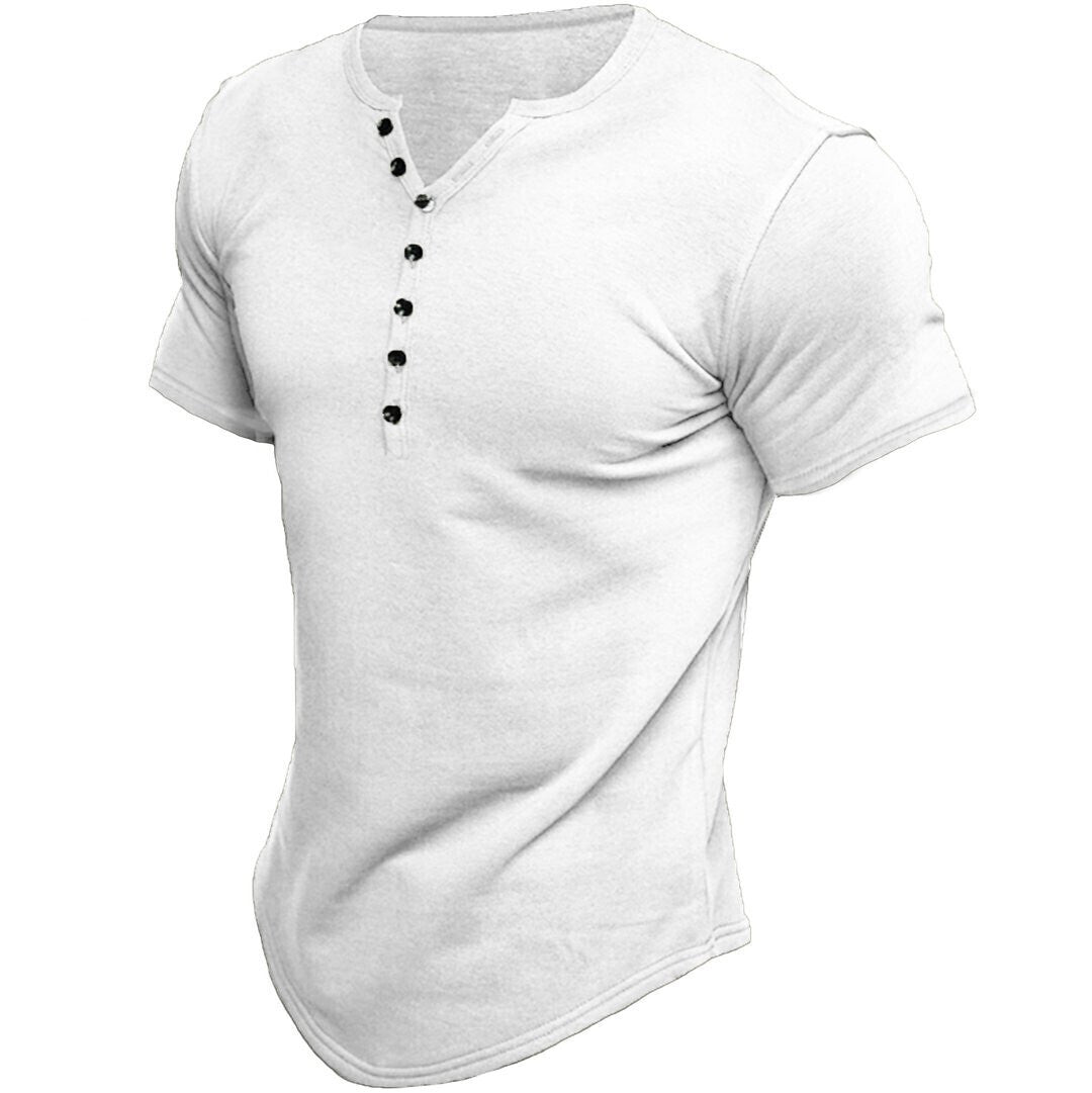 6 PACK Men's Henley Short Sleeve Men's Solid Color T-Shirt Tops