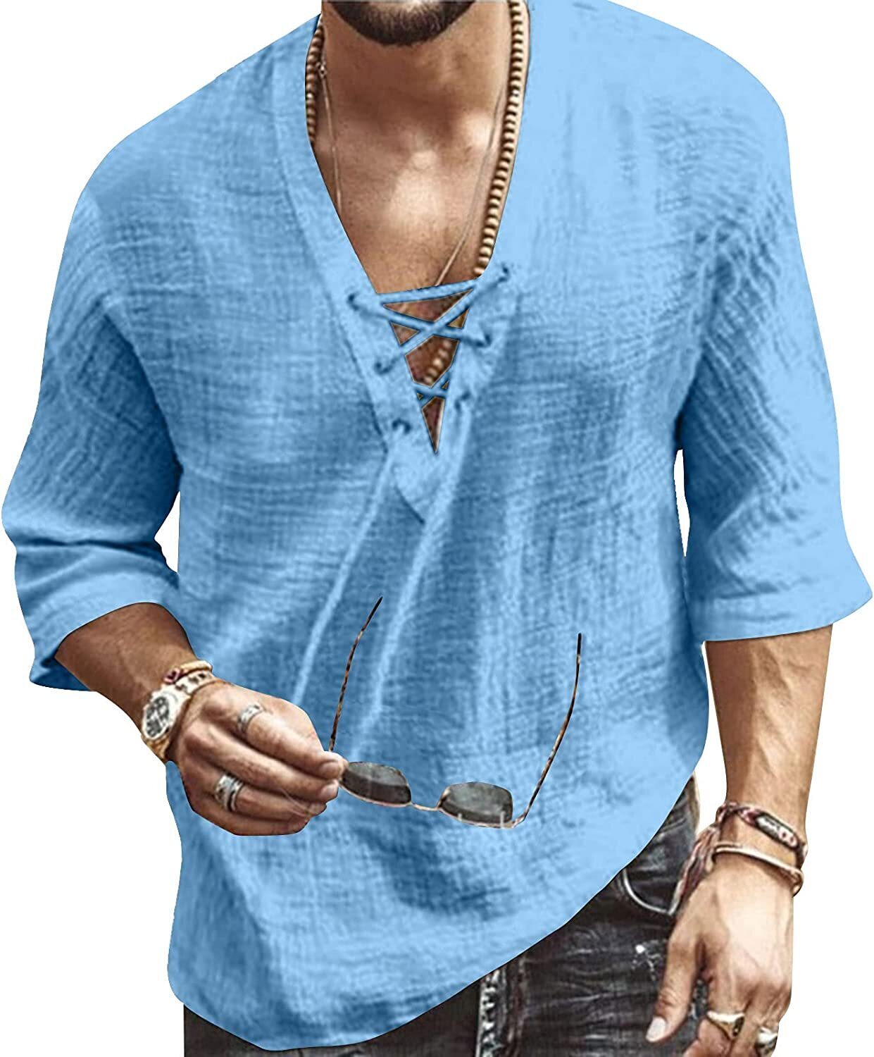 6 PACK Men's Fashion Shirt Short Sleeve Beach V-Neck Drawstring Printing Yoga African Summer Topš§”Buy two packs for free shippingš§”