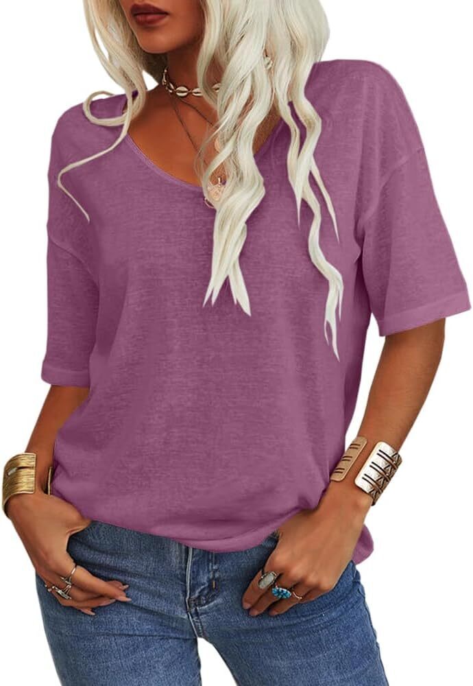 5 Colors Solid Short Sleeve V Neck Tee