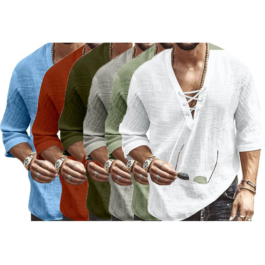 6 PACK Men's Fashion Shirt Short Sleeve Beach V-Neck Drawstring Printing Yoga African Summer Top🧡Buy two packs for free shipping🧡