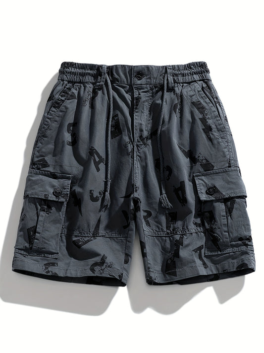 5 Pieces Casual Cotton Letter Print Side Pockets Elastic Waist Drawstring Cargo Shorts💖Buy two packs for free shipping💖