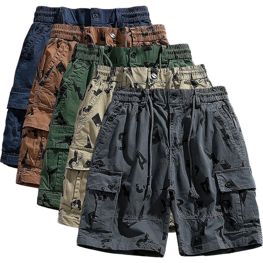 5 Pieces Casual Cotton Letter Print Side Pockets Elastic Waist Drawstring Cargo Shorts💖Buy two packs for free shipping💖