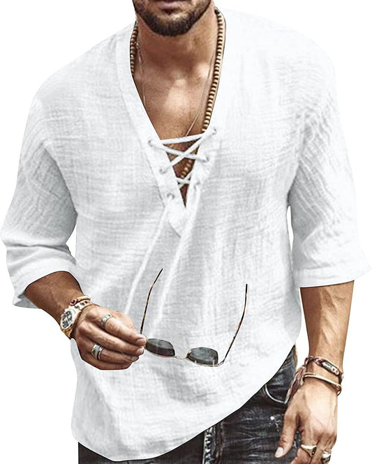 6 PACK Men's Fashion Shirt Short Sleeve Beach V-Neck Drawstring Printing Yoga African Summer Top🧡Buy two packs for free shipping🧡