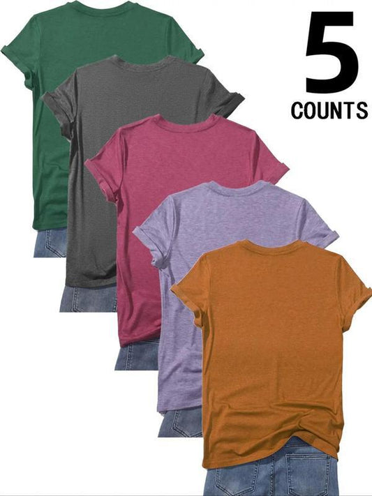 5 Colors Solid Short Sleeve V Neck Tee